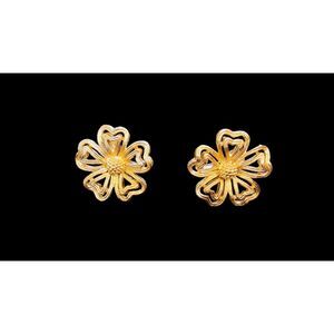 Vintage Earrings Lisner Gold Tone Flower Clover Screw Back 1950's 60's MCM